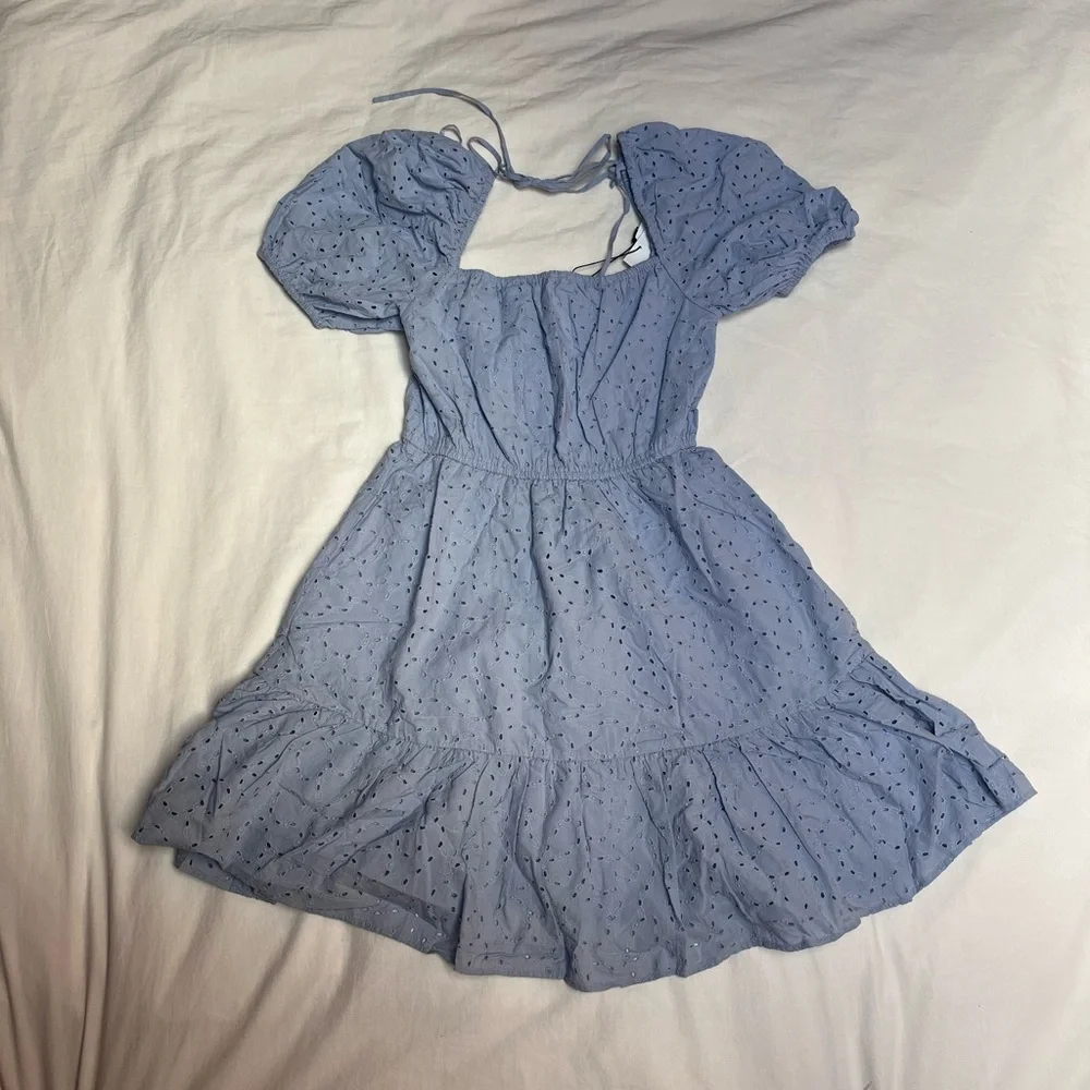 Organic Cotton Puff Sleeve Eyelet Dress - Picture 13 of 13